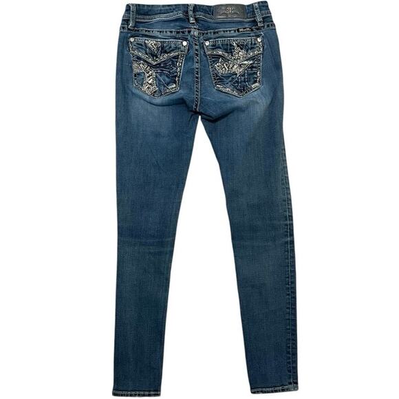 Miss Me Sequin Layered Cross Mid-Rise Easy Skinny Jeans - Picture 2 of 6